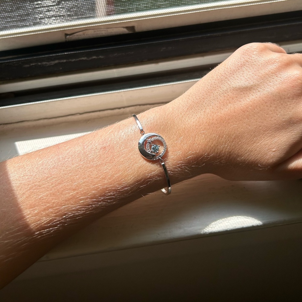 Sterling Silver Moon and Stars Bracelet Aquamarine gemstone